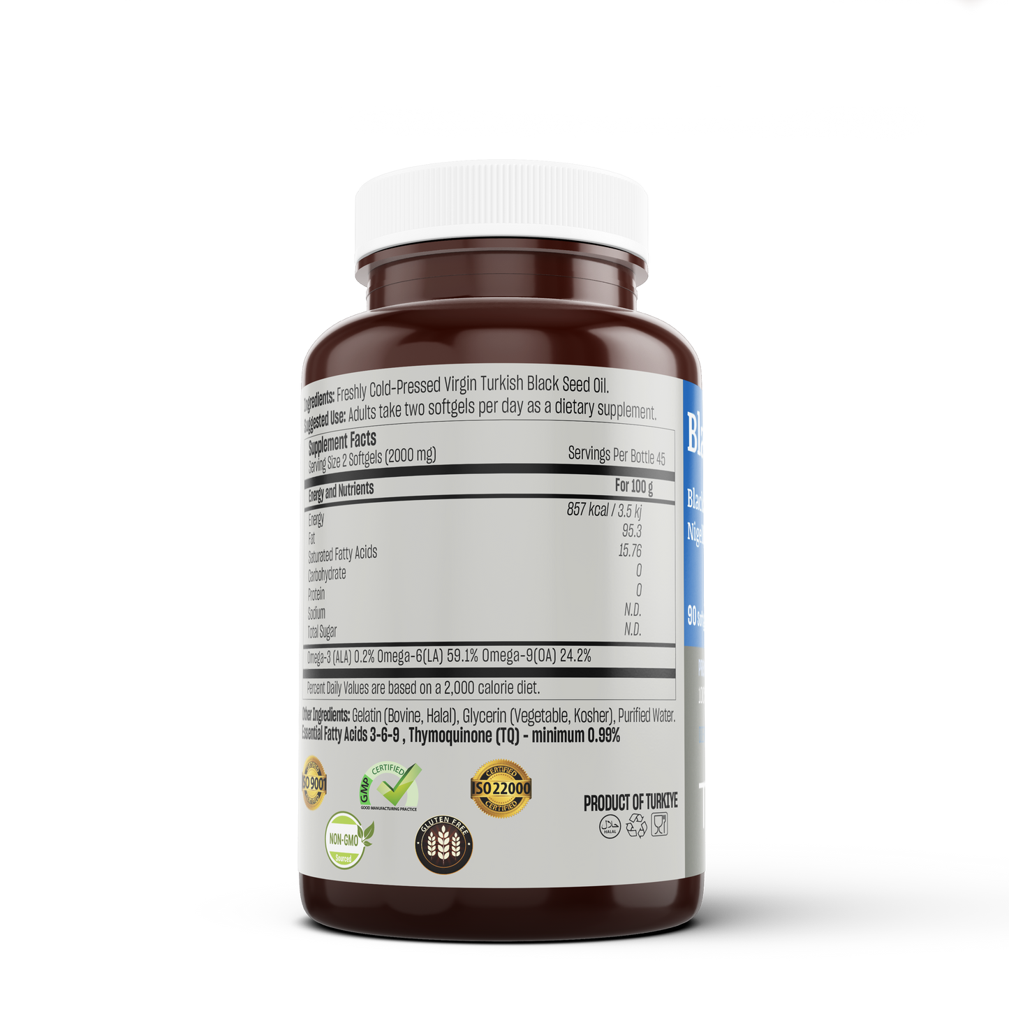TALYA Black Seed Oil Softgel with High Thymoquinone - Cold-Pressed - 90 Capsules (Nigella Sativa)