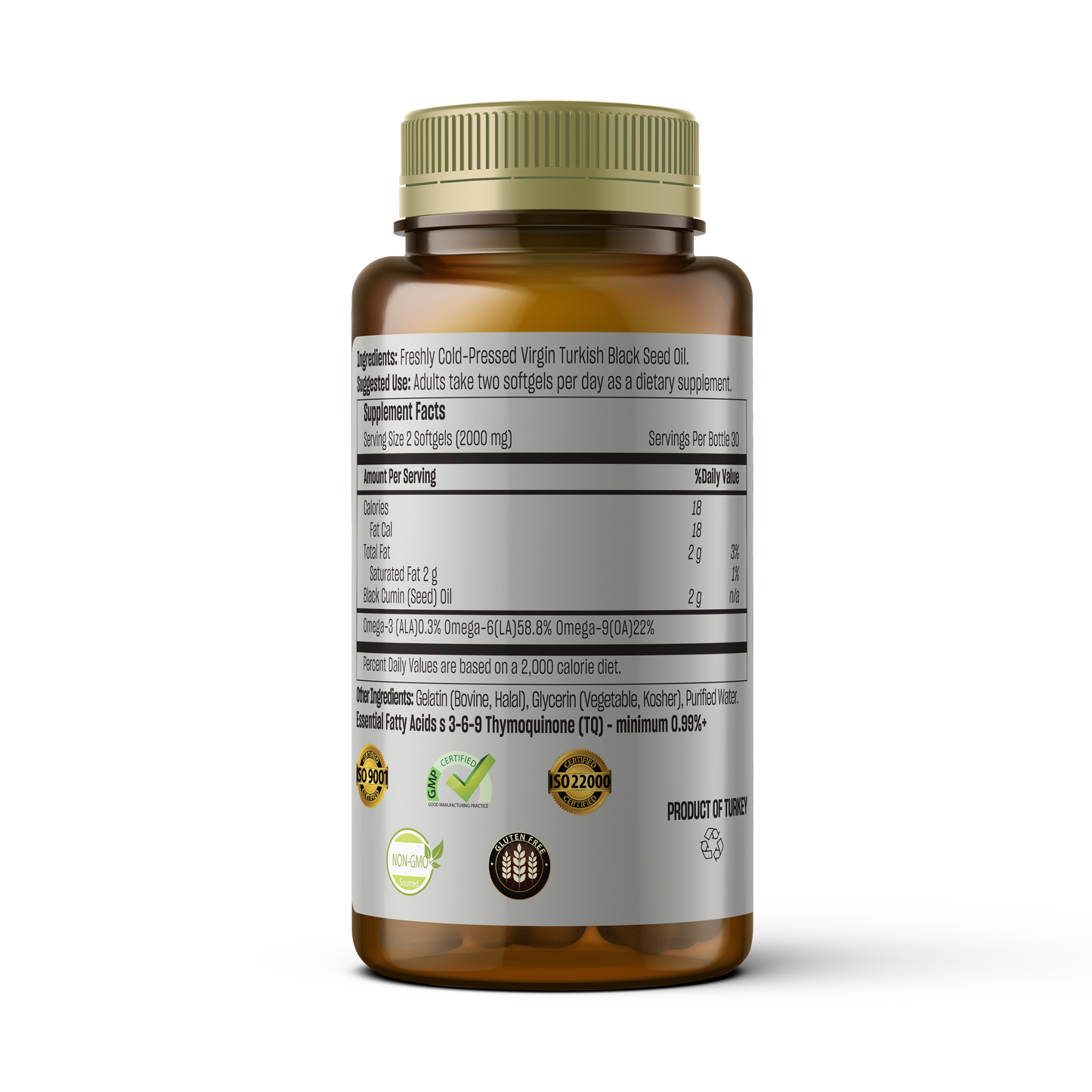 TALYA Black Seed Oil Softgel with High Thymoquinone - Cold-Pressed -  60 Capsules (Nigella Sativa)