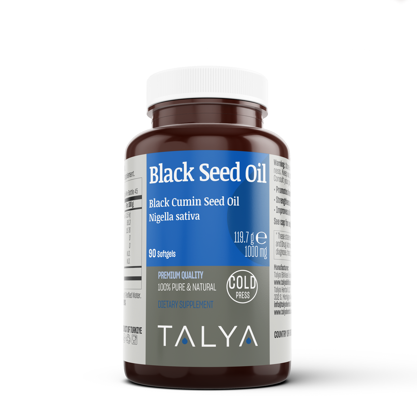 TALYA Black Seed Oil Softgel with High Thymoquinone - Cold-Pressed -  90 Capsules (Nigella Sativa)